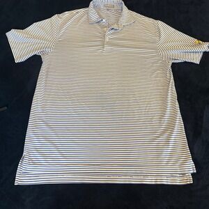 Peter Millar Summer Comfort Blue White Striped Golf Polo Shirt Mens Large L